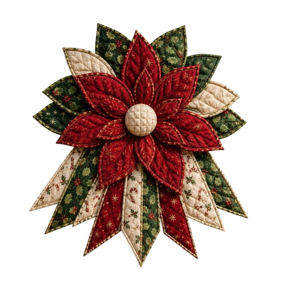 Yangka Christmas Door Hanger Oversized Quilted Poinsettia Flower Design, Holiday Fabric Wreath Decoration For Front Door Indoor Outdoor Winter Home Decor