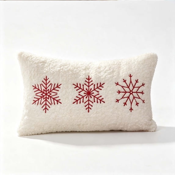 Yangka Christmas Pillow Cover Embroidered Red Snowflake Decorative Cushion Case For Sofa Couch Bed Winter Holiday Home Decor