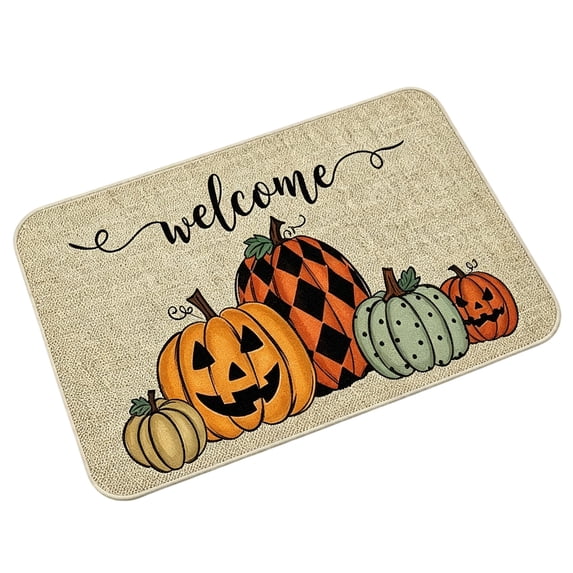 Yangka Fall Thanksgiving Pumpkin Welcome Doormat Seasonal Entryway Floor Rug Indoor Outdoor Low Profile Mat For Front Door Home Decor