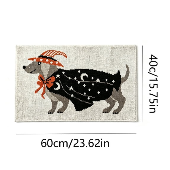 Yangka Halloween Carpet Polyester Edging Cute Wizard Dog Design Decorative Floor Mat For Living Room Bedroom Doorway Decor, 23.6x15.7 Inch