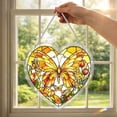 thumbnail image 1 of Yangka Heart Shaped Yellow Orange Butterfly Acrylic Puzzle Suncatcher, Floral Stained Glass Effect Window Hanging, Cheerful Home Decor, 1 of 5