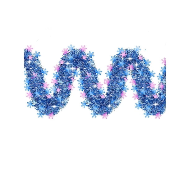 Yangka Tinsel Garland Christmas Decoration 2m Blue Snowflake Pattern Pull Flower Ribbon With Sparkly Iridescent Finish For Xmas Tree Window Holiday Party Decor