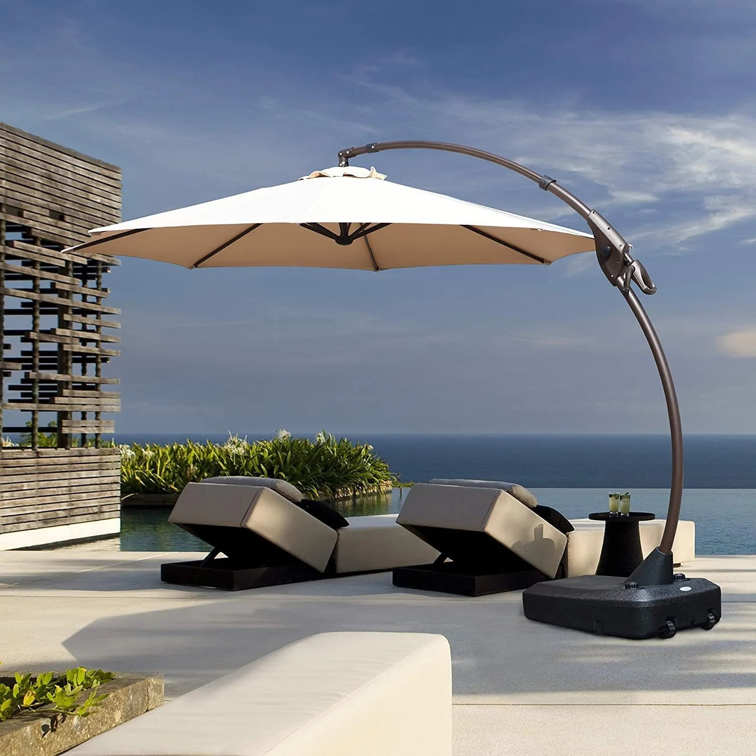12 foot offset patio umbrella GRAND 11 ft ft Cantilever Patio with Base, Round Large Umbrellas for Garden Deck Pool Upgrade Your Outdoor Experience Enjoy the fresh air and scenery while staying cool under the EVERITE 12ft Offset Cantilever Patio Umbrella PURPLE LEAF 12ft Solar powered