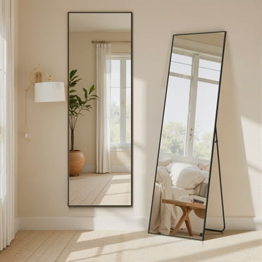 Simenmax Full Length Mirror,  16" x 59" Nano Glass Floor Mirror, Standing Rectangle Floor Mirrors Body Dressing Wall-Mounted Mirror for Living Room, Bedroom,Black