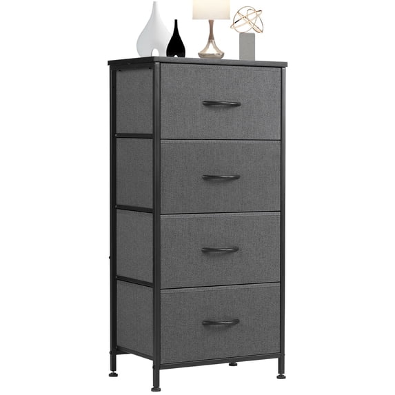 edx 4 Drawer Fabric Dresser for Bedroom, Tall Chest of Drawer Organizer Storage Cabinet for Closet, Entryway, Grey