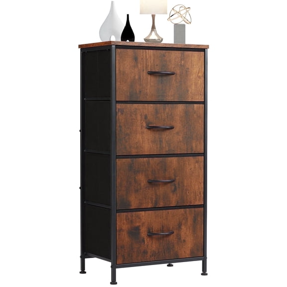 edx 4 Drawer Fabric Dresser for Bedroom, Tall Chest of Drawer Organizer Storage Cabinet for Closet, Entryway, Rust Brown