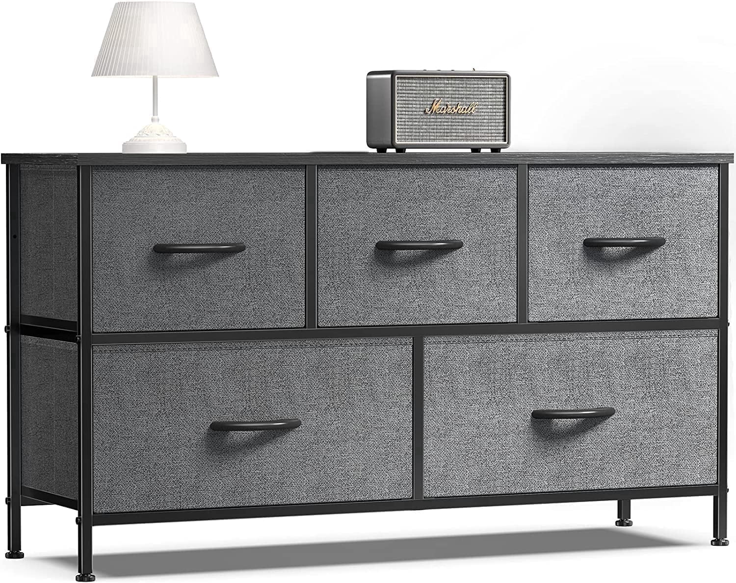 ZUNMOS 5 Drawer Fabric Dresser, Grey Storage Cabinet for Closet