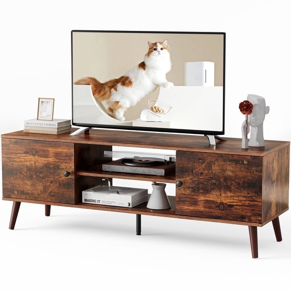 EDX 55-60Inch TV Stand, Entertainment Center, Mid-Century Modern TV Media Console, Ample Storage Cabinet, Adjustable Wooden TV Table for Living Room or Bedroom, Rust Brown