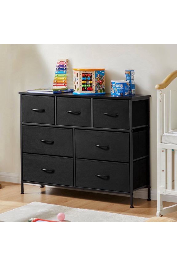 7 Drawer Fabric Dresser for Bedroom, Chest of Drawer Organizer Storage Cabinet for Closet, Entryway, Black