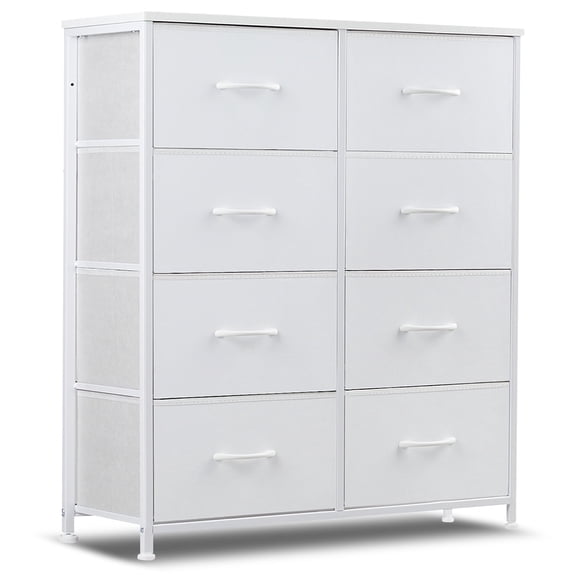 Simenmax 8 Drawer Dresser for Bedroom Fabric Dresser Chest of Closets Storage Units Organizer Tower Wooden Top Shelf for Bedroom, Hallway, Entryway, Closet,White