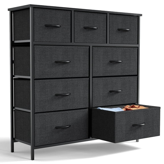 edx 9 Drawer Fabric Dresser for Bedroom, Chest of Drawer Organizer Storage Cabinet for Closet, Entryway, Black