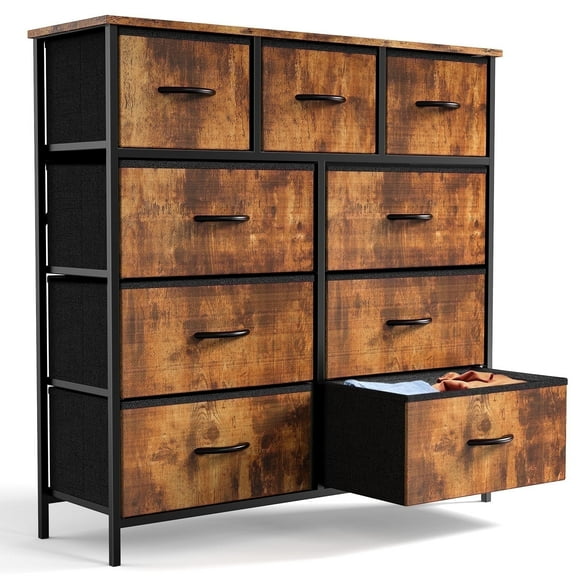 Yangming 9 Drawer Fabric Dresser for Bedroom, Chest of Drawer Organizer Storage Cabinet for Closet, Entryway, Rust Brown
