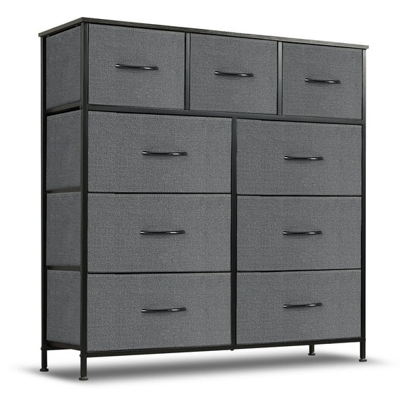 Simenmax 9 Drawers Dresser for Bedroom, Tall Fabric Closet Chests Organizer Tower Furniture with Wooden Top Metal Frame for Clothes, Room, Living Room, Hallway, Entryway,Gray