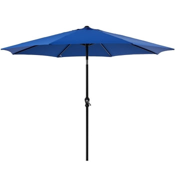 Yangming 9FT Outdoor Patio Umbrella with Push Button Tilt and Crank Handle, Market Umbrella with 8 Sturdy Umbrella Ribs, UV Protection, Waterproof, Blue