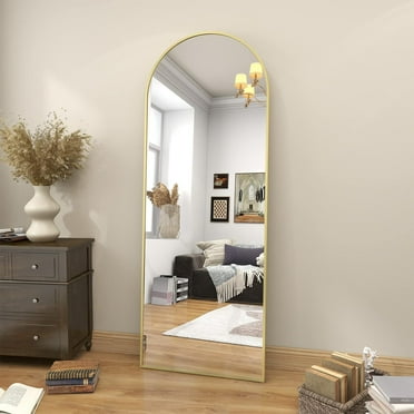 Yangming Arched Full Length Mirror, Full Body Floor Mirror with Stand,Gold, 59"x16"