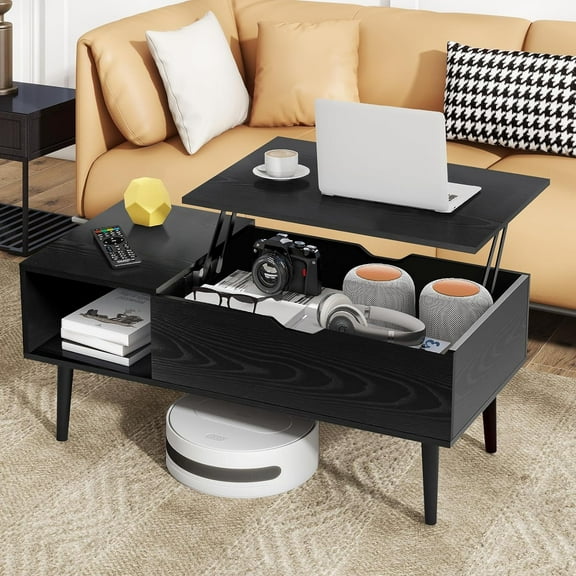 Simenmax Coffee Table, Lift Top Coffee Tables for Living Room with Storage Shelf and Hidden Compartment,Black