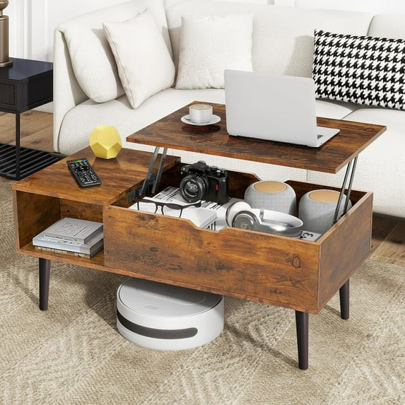 Simenmax Coffee Table, Lift Top Coffee Tables for Living Room with Storage Shelf and Hidden Compartment,Brown