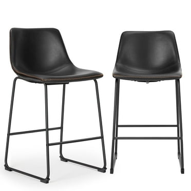 EDX Counter Height Bar Stools Set of 2 With Back and Footrest, Metal Frame, 26 inch, Black