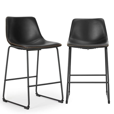 EDX Counter Height Bar Stools Set of 2 With Back and Footrest, Metal Frame, 26 inch, Black