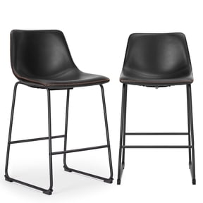 EDX Counter Height Bar Stools Set of 2 With Back and Footrest, Metal Frame, 26 inch, Black