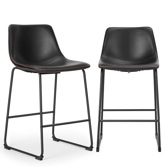 EDX Counter Height Bar Stools Set of 2 With Back and Footrest, Metal Frame, 26 inch, Black