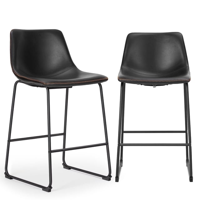 EDX Counter Height Bar Stools Set of 2 With Back and Footrest, Metal Frame, 26 inch, Black
