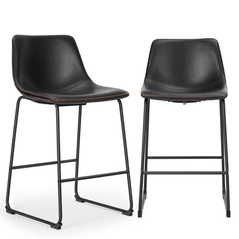 EDX Counter Height Bar Stools Set of 2 With Back and Footrest, Metal Frame, 26 inch, Black