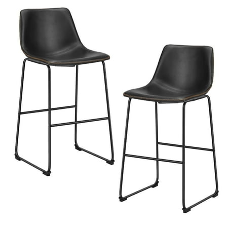 EDX Counter Height Bar Stools Set of 2 With Back and Footrest, Metal Frame, 30 inch, Black