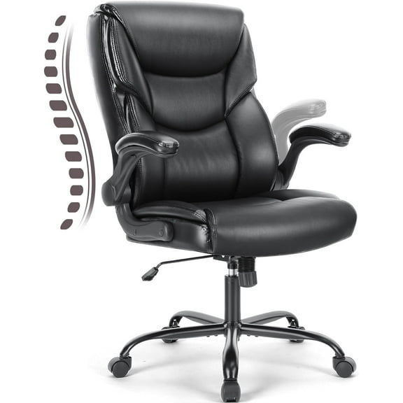 Yangming Executive Office Chair with Flip-up Arms, Ergonomic Back Support, High Back,  PU Leather 300lbs, Black