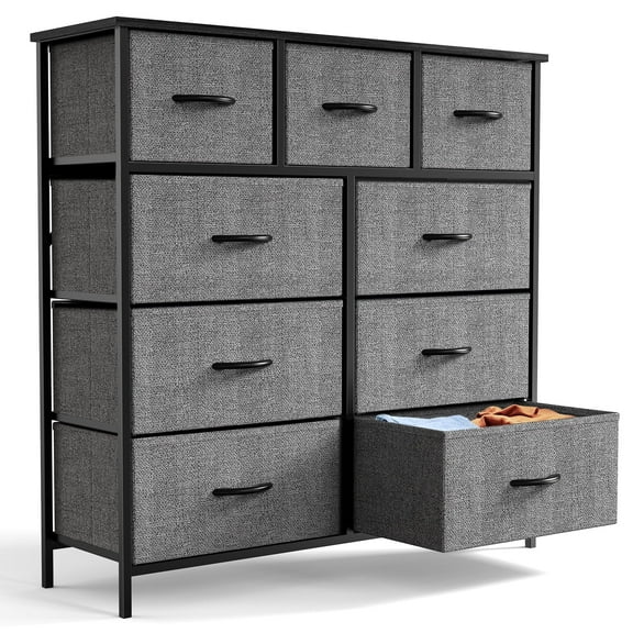 ZUNMOS Fabric Dresser for Bedroom 9 Drawer, Grey