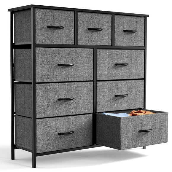 ZUNMOS Fabric Dresser for Bedroom 9 Drawer, Grey