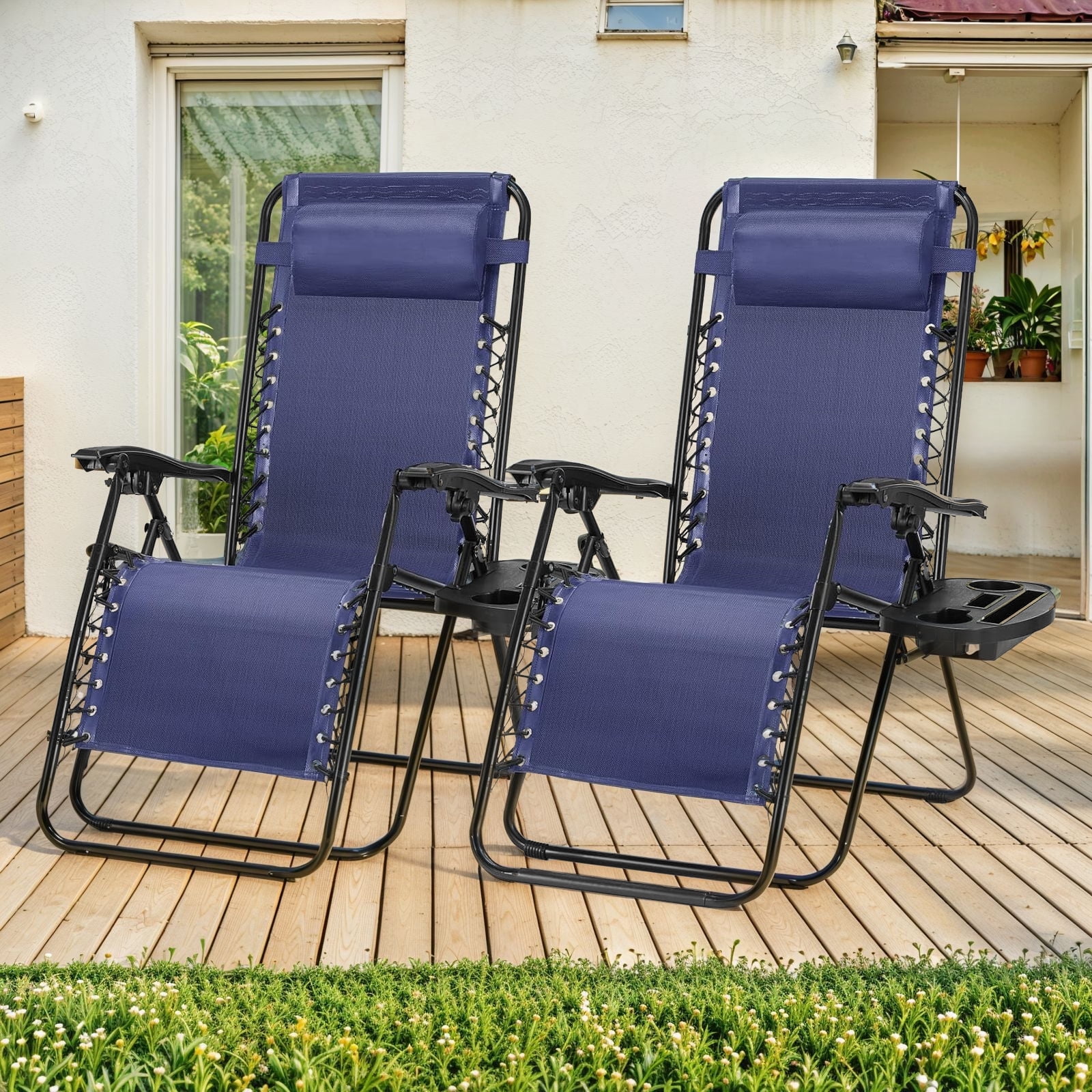 Yangming Folding Sun Outside Lounger, Tanning Poolside Chaise with Padded Cushion