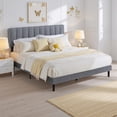 thumbnail image 1 of Simenmax Full Upholstered Platform Bed Frame with Linen Headboard Wood Slat, Gray, 1 of 10