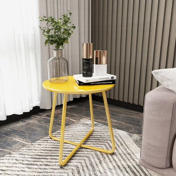 Simenmax Metal Side Table, Round Coffee Tea End Table, Modern Sofa Side Table for Living Room, Bedroom, Yellow