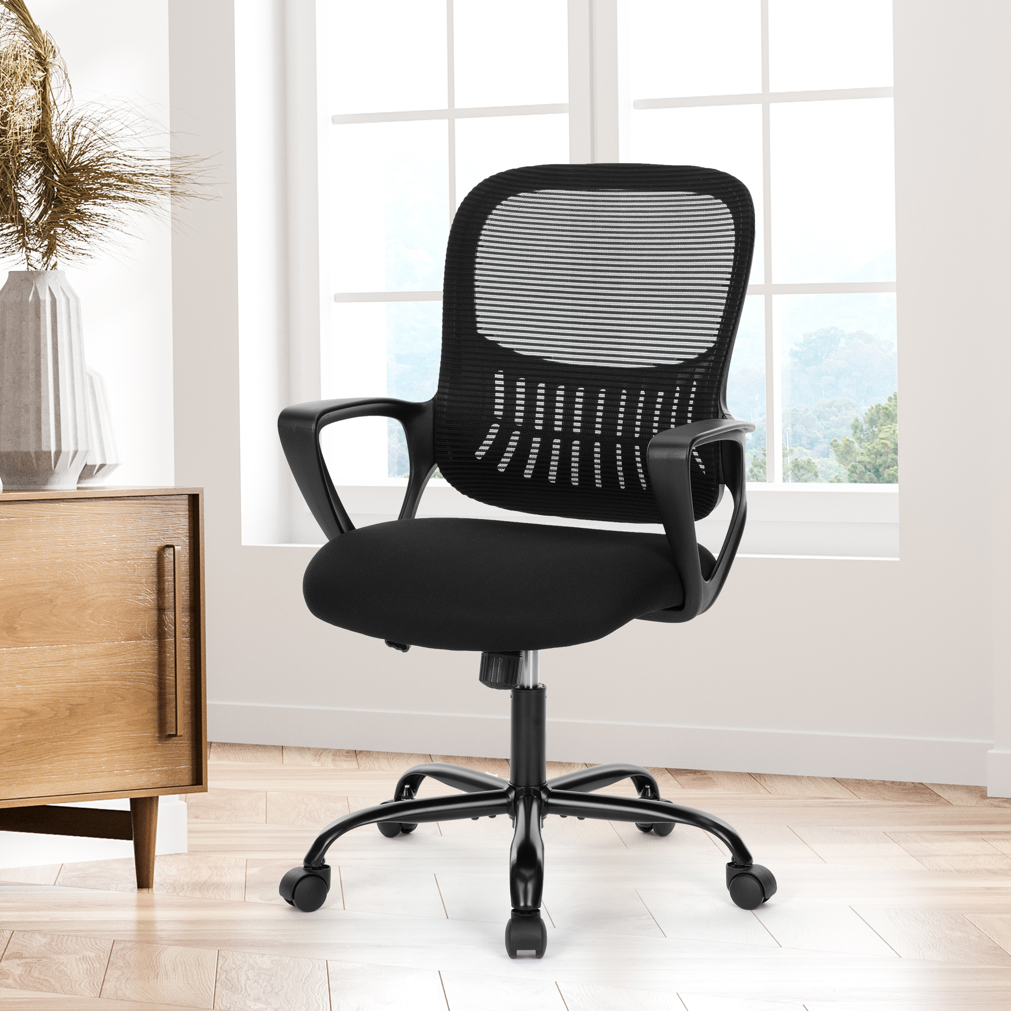 Yangming Mid Back Office Chair, Mesh Ergonomic Swivel Computer Desk Chair with Lumbar Support, Black - image 1 of 9