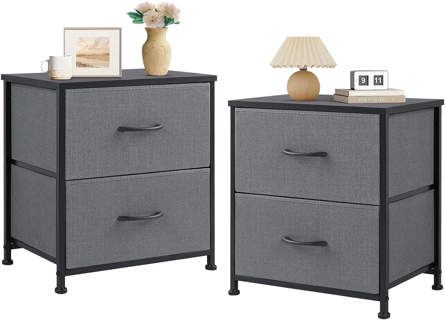 edx Nightstand Set of 2, Versatile Nightstand with 2 Drawers - Ideal for Bedroom, Living Room, Closet, Entryway, Grey