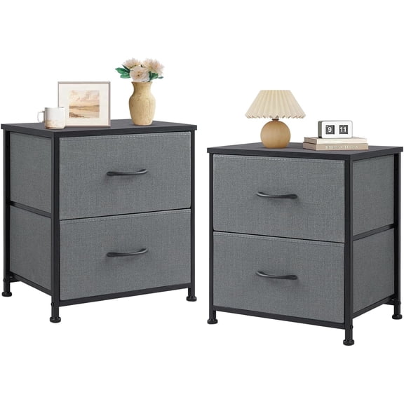 edx Nightstand Set of 2, Versatile Nightstand with 2 Drawers - Ideal for Bedroom, Living Room, Closet, Entryway, Grey