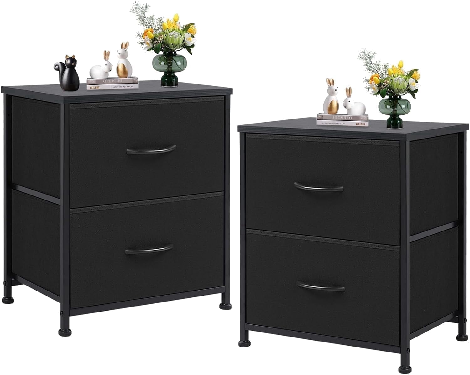 【WhimGazette】ツィードジレ　ブラック edx, Nightstands Set of 2, 2 Storage Drawers, 20