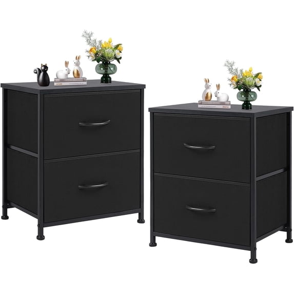 edx Nightstands Set of 2 with 2 Storage Drawers - Side Table for Bedroom, Living Room, Closet, College Dorm, 20" Height, Black