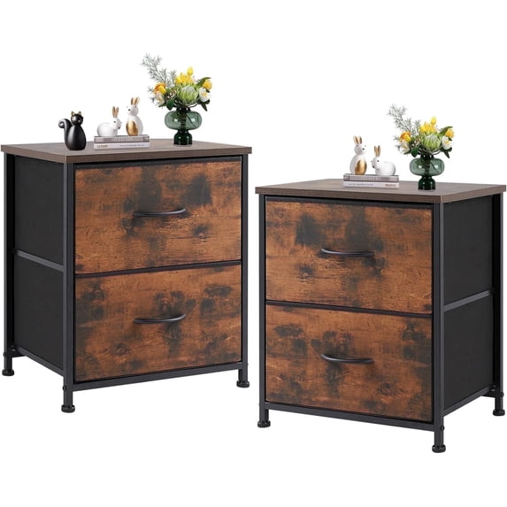edx Nightstands Set of 2 with 2 Storage Drawers - Side Table for Bedroom, Living Room, Closet, College Dorm, 20" Height, Rust Brown