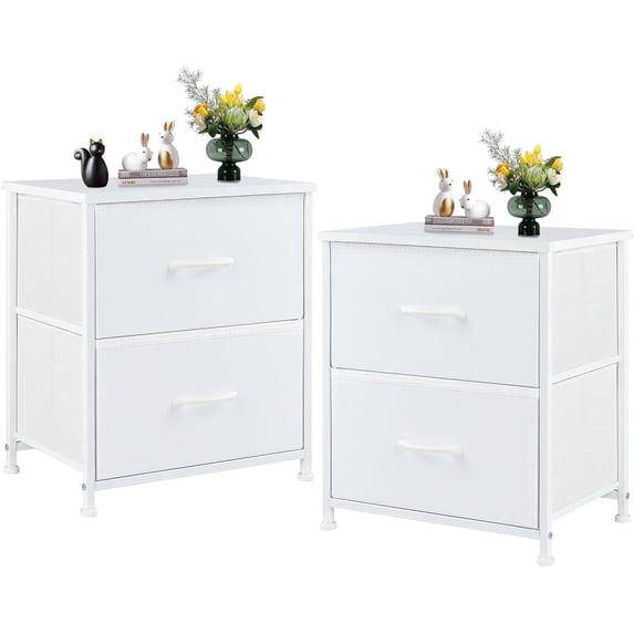 edx Nightstands Set of 2 with 2 Storage Drawers - Side Table for Bedroom, Living Room, Closet, College Dorm, 20" Height, White
