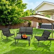 Yangming Outdoor Furniture Set with Loveseat and Coffee Table for Courtyard, Lawn and Balcony - 4-Pieces Patio Furniture Modern Conversation Set, Black