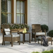 Yangming Outdoor Patio Chairs Set with Ottoman and Coffee Table 5 Piece Rattan Furniture Set-Dark Grey