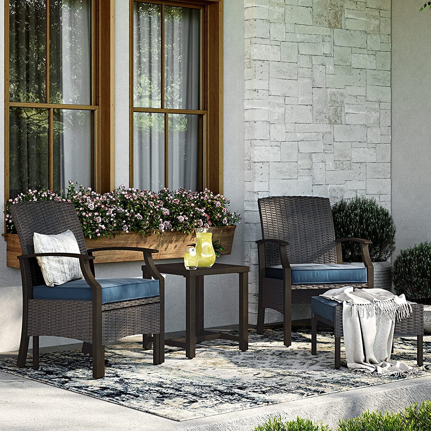 Yangming Outdoor Patio Chairs Set with Ottoman and Coffee Table 5
