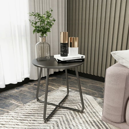 Yangming Side Table, Round Coffee Tea End Table, Modern Sofa Side Table for Living Room, Bedroom, Black
