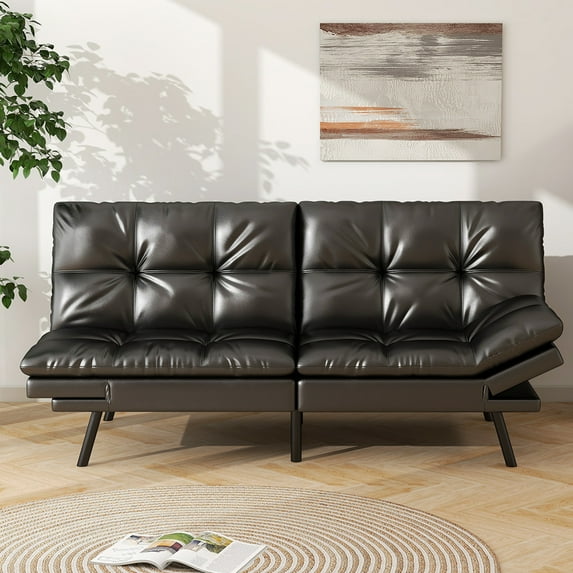 Yangming Sofa Bed, Convertible Couch with Adjustable Backrest and Armrests for Study, Apartment, Office and Dorm, Black