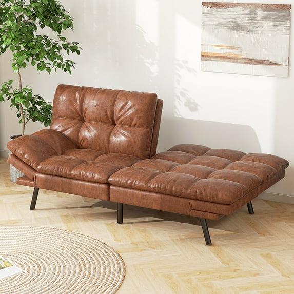 Yangming Sofa Bed, Convertible Couch with Adjustable Backrest and Armrests for Study, Apartment, Office and Dorm, Brown