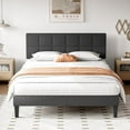 thumbnail image 1 of Yangming Twin Upholstered Platform Bed Frame with Linen Headboard Wood Slat, Dark Gray, 1 of 8