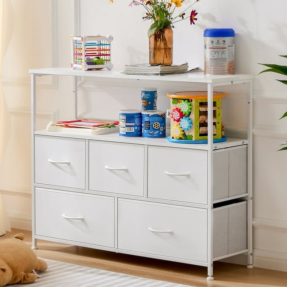 ZUNMOS Wooden Top Board Television Stand with Compartments, Wood Composite White, 45", 27.77 lb