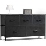 edx 5 Drawer Fabric Dressers for Bedroom, Chest of Drawer Organizer Storage Cabinet for Closet, Entryway, Black